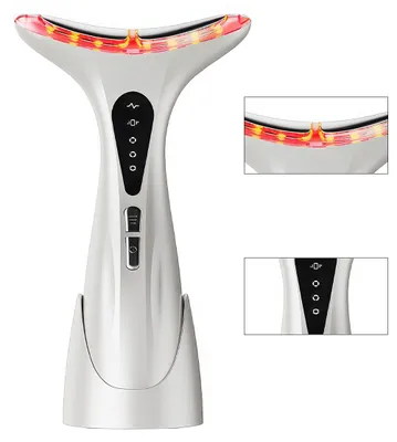 Produktbild von EMS Hals- & Gesichtsmassagegerät mit Lichttherapie – Nackenstraffungsgerät gegen Falten mit Wärme & Vibration, Anti-Aging Beauty Tool, USB