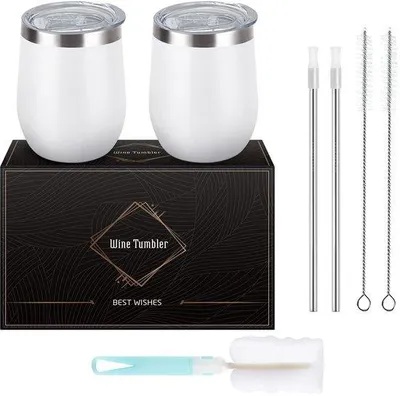 Produktbild von Livole Wein-Set, 2 Stück, Edelstahl-Weingläser mit Deckel und Strohhalm, 355 ml, ideal für den Heimgebrauch, Partys, Camping und Reisen