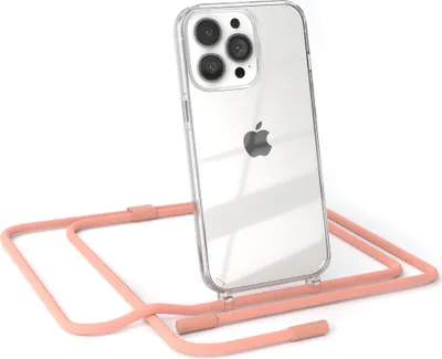 Produktbild von EAZY CASE Handykette für Apple iPhone 13 Pro, Clear Case aus Silikon, mit Umhängeband, abnehmbare Endstücke, Handyband in Rosa