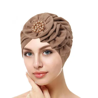 Produktbild von Damenmütze, einfarbig, modisch, Turbanmütze für Damen, bequem, dekoratives Kopftuch für Damen und Mädchen, Kamel