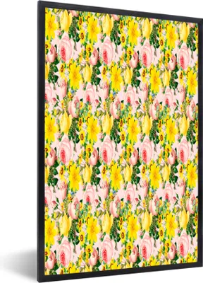 Produktbild von MuchoWow® MuchoWow® Gerahmtes Poster Blumen - Rosen - Muster 40x60 cm - Poster mit zchwarzem Bilderrahmen - Papierdruck - Wandbilder
