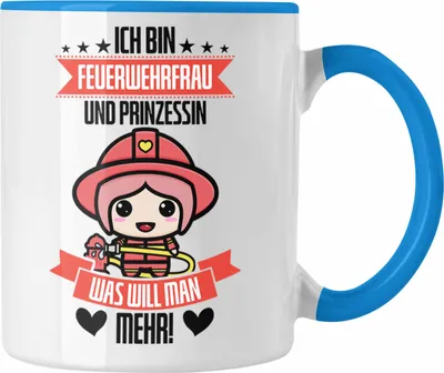 Produktbild von Trendation - Lustige Feuerwehrfrau Tasse Geschenk für Frauen in der Feuerwehr Prinzessin (Blau)