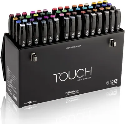 Immagine prodotto di Pennarelli ad alcool bifacciali TOUCH, 60 pezzi di base A in astuccio