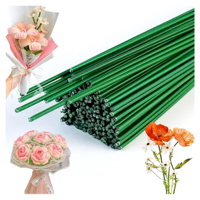 Produktbild von Blumendraht Grün 100 Stück, 30 cm lang, 2 mm Durchmesser, für Handwerk und Blumenarrangements
