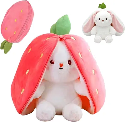 Produktbild von Hase Plüschtier Kaninchen Hase Puppe Plüschhase mit Erdbeere Stofftier