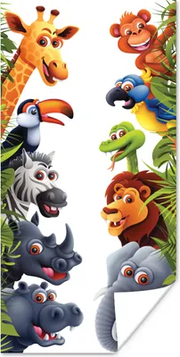Produktbild von MuchoWow® Poster Dschungel - Tiere - Jungen - Mädchen - Giraffe - Elefant - Kinder 75x150 cm - Dekoration für die Wände