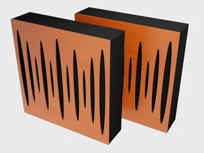 Zdjęcie produktu dla Zestaw 2 sztuk AbFuser „Pulsar” – architektoniczny pochłaniacz i dyfuzor dźwięku | Okładzina ścienna do kina domowego i studia | 50 x 50 cm [wiśnia, 100 mm]