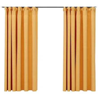 Produktbild von vidaXL Verdunkelungsvorhänge Haken Leinenoptik 2 Stk. Gelb 140x175 cm