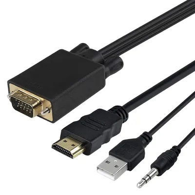 Obrázok produktu pre Prevodný kábel VGA Dad na HDMI Dad so zvukom a USB, 1,8 m, čierny