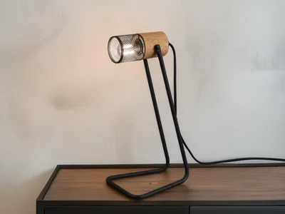 Produktbild von Industrial Retro LED Nachttischleuchte Gitterlampe für Jugendzimmer mit aus Holz