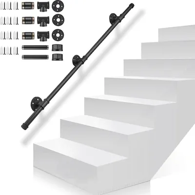 Treppengeländer 200 cm, Handlauf, Wandhalterung, feuerverzinkt, rutschfest