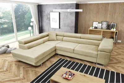 Produktbild von MYSEN Ecksofa Lugo mit Schlaffunktion L-Form Links, Sofa mit Bettkasten, Wohnzimmersofa, Couch, Soffa, Bettsofa, Couchgarnitur, 277x203 cm, Creme