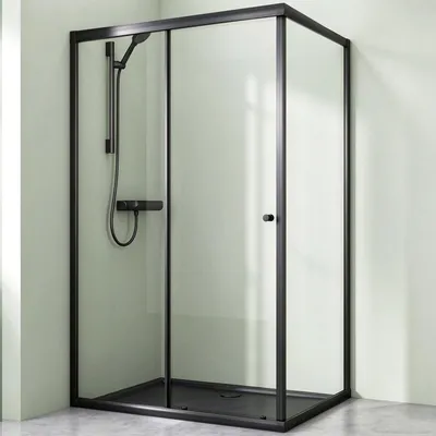 Produktbild von Mai & Mai Duschkabine Duschabtrennung Eckdusche aus Sicherheitsglas mit NANO Schiebetür BxTxH 90x70x190cm inkl. Duschtasse Schwarz Ravenna16L K