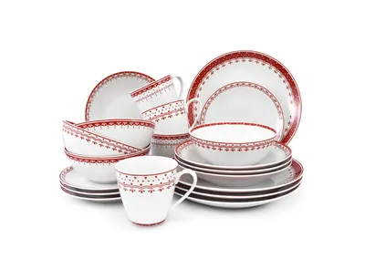 Image de Service de table, porcelaine tchèque, HyggeLine, rouge, Leander, 20 d. Sans monogramme.