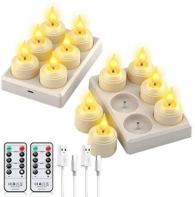 Produktbild von 12-stündige LED-Set mit Timer und Ladestation. Dimmbar, völlig flammfrei, ideal für Hausdekoration und Partyzwecke.