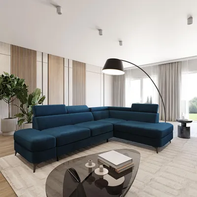 Produktbild von Masseno Ecksofa AVISE M R-S mit Schlaffunktion L-Form, Sofa mit Bettkasten, Wohnzimmersofa, Couch, Soffa, Bettsofa, Couchgarnitur- Blau, MONOLITH 77