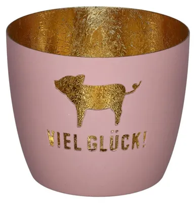 Produktbild von Gift Company Windlicht Madras Glücksschwein Viel Glück Rosa Gold