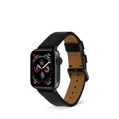 Produktbild von ARTWIZZ WatchBand Leather für Apple Watch Series 9-7 (41mm), 6-4 & SE (40mm), 3-1 (38mm) - Leder Armband mit Adapter - Schwarz
