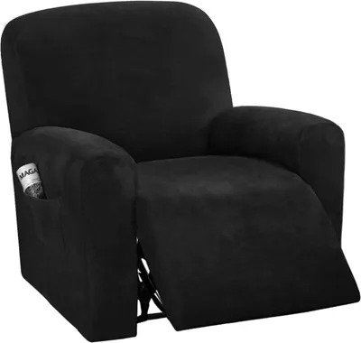 Samt-Stuhlhülle für Sessel, 1 Sitzplatz, Schwarz, elastisch