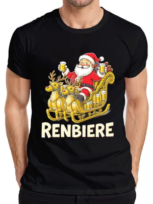 Immagine prodotto di RENBIERE Maglietta divertente da uomo Natale Birra Renna Babbo Natale Regalo Festa, Nero, M