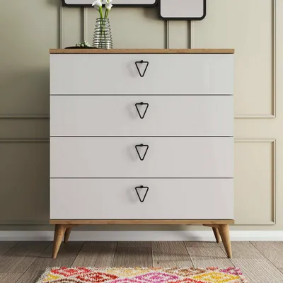 Produktbild von Kommode Sualocin, Mehrzweckkommode, Schlafzimmerkommode, Schrank mit Schubladen, 80x45 h91 cm, Eiche und Weiß
