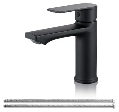 Produktbild von Einhebel-Waschtisch- und Badarmatur, energiesparend, Höhe 96 mm, schwarz, für Badezimmer und Küche
