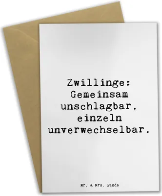 Produktbild von Mr. & Mrs. Panda Klappkarte Spruch Unschlagbare Zwillingsgeschwister - Weiß - Geschenk, Geschwister, einladungskarten, dankeskarten, weihnachtskarten, Grußkarten