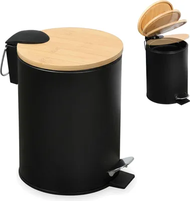 Produktbild von LS-LebenStil Kosmetikeimer Papierkorb 3 Liter Schwarz Softclose Matt Rund mit Deckel Tretmülleimer Treteimer Fußpedal Mülleimer Bad Badezimmer