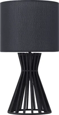Produktbild von BELIANI Tischlampe Schwarz Holz 37 cm runder Stoffschirm Lampenfuß in Gitteroptik Kabel mit Schalter Landhausstil