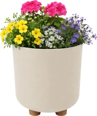 Obrázek produktu pro HowHomely | Květináč s nožičkami – květinový truhlík – béžový – 27 x 24 cm – z recyklovaného materiálu – praktický květináč