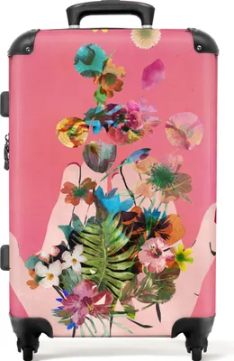 Obrázek produktu pro NoBoringSuitcases.com® Velký kufr - Flowers - Abstract - Pink - Art - Combination Lock TSA - Hard Shell Trolley 4 Wheels - 72 litrů - Cestovní kufr - 66 cmKufr Medium 67x43x25 cm, 72L,