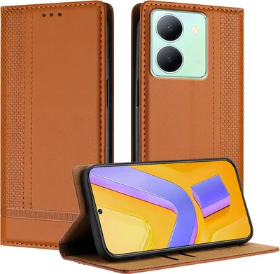 Produktbild von Handyhülle für Vivo Y27 5G Leder Flip Klappbare Schutzhülle mit Standfunktion Braun
