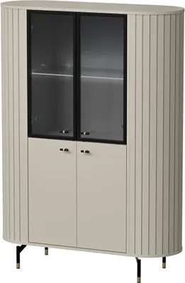 Obrázok produktu pre BETTSO Moderná presklená vitrína s okrúhlou základňou a LED osvetlením ZANTE Cashmere Beige
