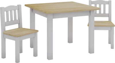 Produktbild von Set Kinder Tisch + 2 Stühle aus Kiefernholz (Weiß)