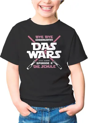 Produktbild von Kinder T-Shirt Mädchen Bye Bye Kindergarten Das Wars jetzt kommt Episode 2 Geschenk zur Einschulung Schulanfang Moonworks® schwarz 110-116 (5-6 Jahre)