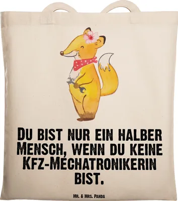Produktbild von Mr. & Mrs. Panda Shopping Tasche Kfz-Mechatronikerin Herz - Transparent - Geschenk, Gesellenprüfung, Laptoptasche, Jutebeutel, Tote Bag, Schultasche, Spruch, Lustig
