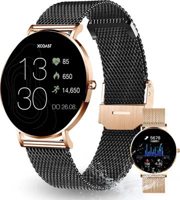 Produktbild von XCOAST SIONA2 MIT GRATIS ARMBAND Damen Smartwatch, AMOLED Display, ultraflach, iOS, Android, Wasserdicht, Puls/Blutdruck/Blutsauerstoff, 7 Tage Akku