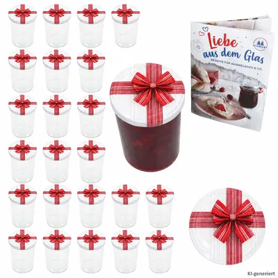 Image de Lot de 24 bocaux à couvercle bombé de 435 ml (bocaux à confiture, bocaux de conservation, bocaux Einweck) To 82, avec couvercle et livret de recettes