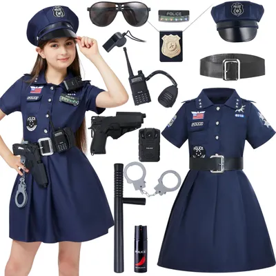 Polizei Kostüm für Mädchen, Halloween Verkleidung, Set mit Zubehör