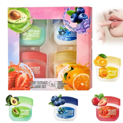 Produktbild von Lippenpflege Set 4 Stück, Feuchtigkeitsspendend, Lip Sleeping Mask, Lippenbalsam für trockene Lippen, Geschenkset