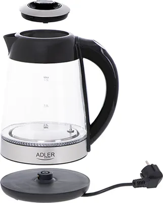 Produktbild von Adler AD 1285, 1,7 l, 2200 W, Schwarz, Stahl, Transparent, Glas, Stahl, Regelbare Temperatur, Wasserstandsanzeige