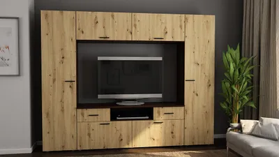 Produktbild von Meblast | Pluton Wohnwand; Dunkles Sonoma / Artisan Eiche - Premium Beschläge | Möbel, Stil, Funktionalität TV-Möbel, Große Anbauwand, Schrankwand, Wohnzimmer-Set, Sonoma Eiche