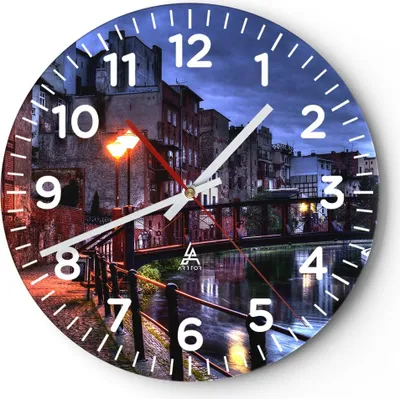 Produktbild von Wanduhr - Rund - Glasuhr - Architektur Altstadt Stadt Fluss - 30x30cm - Schleichendes Uhrwerk - Lautlos - zum Aufhängen bereit - Dekoration Modern - Wanddekoration aus Glas - C4AR30x30-0500