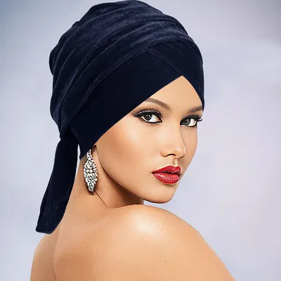 Obrázok produktu pre INF Zamatný turban | Štýlový zábal na hlavu Námornícka modrá