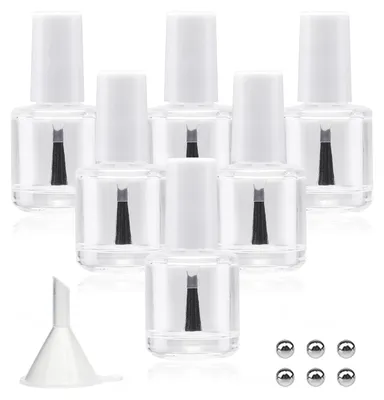 6 leere Nagellackflaschen 10 ml mit Pinsel, Mischkugeln & Trichter