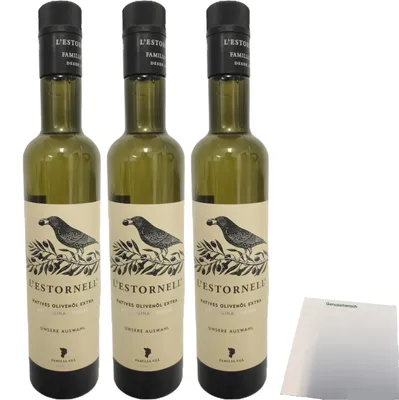 Produktbild von L’Estornell "Natives Olivenöl Extra" 3er Pack (3x500ml Flasche) + usy Block