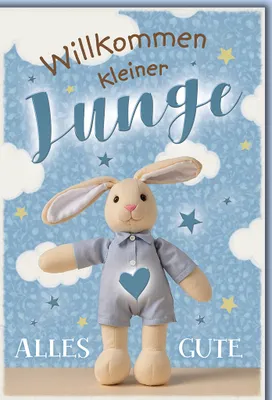 Produktbild von Baby Hase Herz blau Geburt Junge Willkommen Glückwunschkarte mit Umschlag