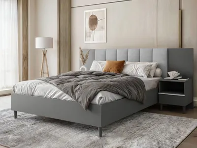 Produktbild von Polsterbett LECTUS 160x200cm - Designerbett mit Bettkasten, Lattenrost & zwei Nachttischen - Graphit & Hellgrau (Jasmine 90)