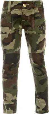 Produktbild von Jienis-Denim N.Y.C. Mädchen Camouflage Chino Hose mit verstellbaren Bund und Nieten Grün 104