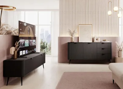 Produktbild von LANTE Möbelset für Wohnzimmer – TV-Schrank + große Kommode mit Schubladen und Türen, Schwarz